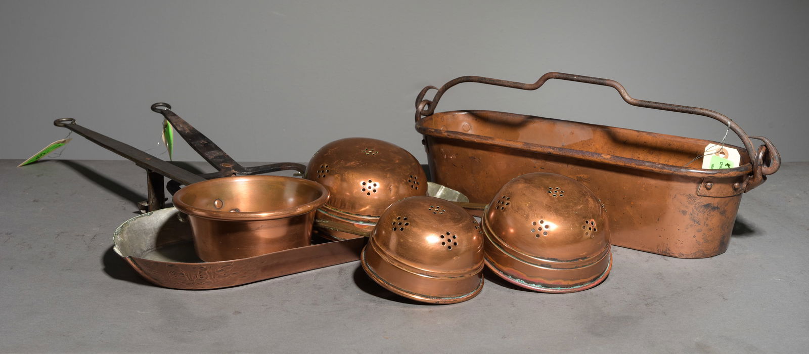 6pcs Assorted French Copper Pans, Strainers, Etc. (1 of 3)