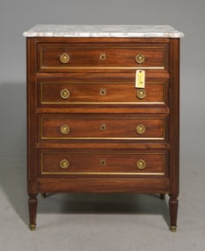 Louis XVI Style White Marble Top Chest