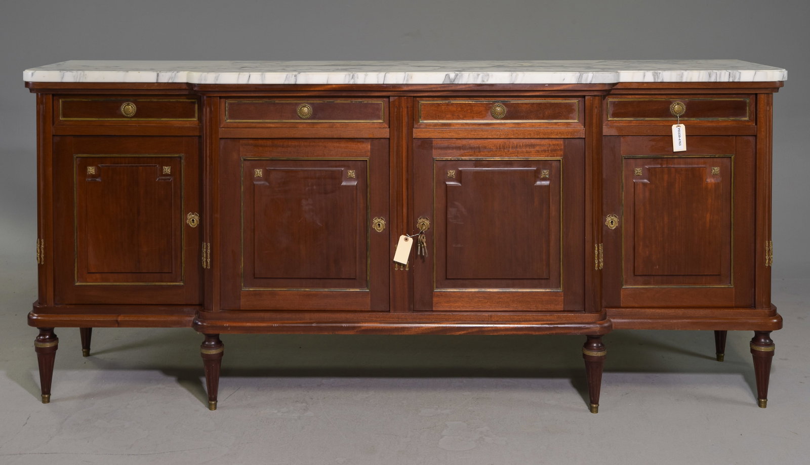 Louis XVI Style White Marble Top Sideboard #2: French Louis XVI Style White Marble Top Mahogany Sideboard / Enfilade - 41 in tall x 91.5 x 22