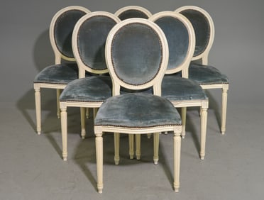 Louis XVI Style Set of 6 Balloon Back Dining Chairs