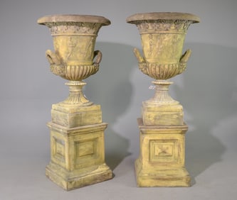 2 British Cast Stone / Concrete Monumental Planters