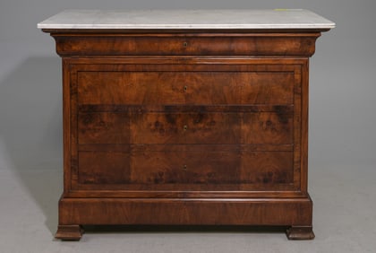 Louis Philippe Style White Marble Top Walnut Chest