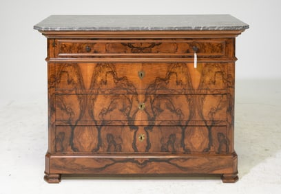 Louis Philippe Style Marble Top Figured Walnut Chest