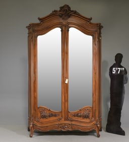 Louis XV Style Double Mirror Door Walnut Armoire