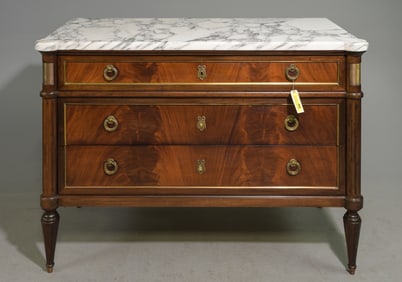 Louis XVI Style White Marble Top Chest