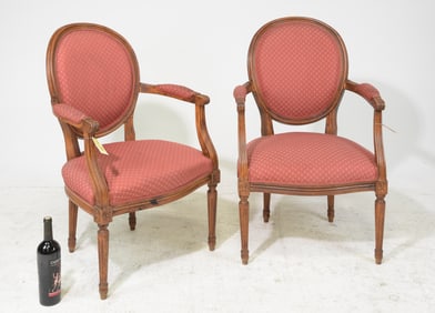 Louis XVI Style Pair of Balloon Back Arm Chairs