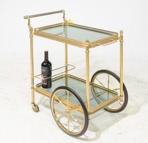 French Brass & Glass Two Tier Trolley / Bar Cart