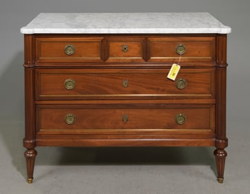Louis XVI Style White Marble Top Chest #1