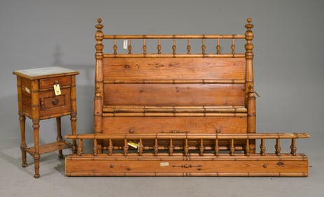 French Faux Bamboo Bed with Rails & Nightstand