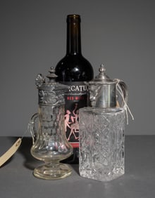 2 Small Cut Glass / Crystal Claret / Oil Jugs