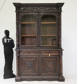 Renaissance Style Carved Oak Bookcase / Cupboard