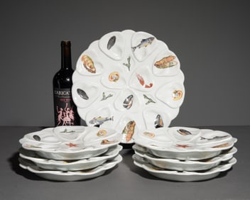 7pc French Oyster Plate Set - Platter & 6 Plates