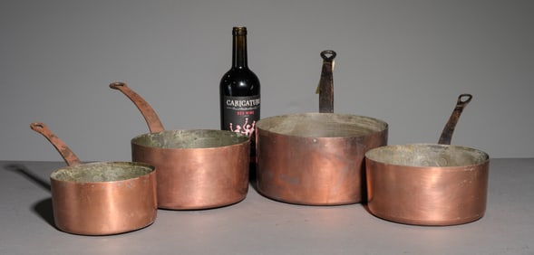French Copper Set of 4 Large Sauce Pans
