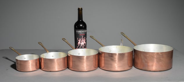 French Copper Set of 5 Sauce Pans