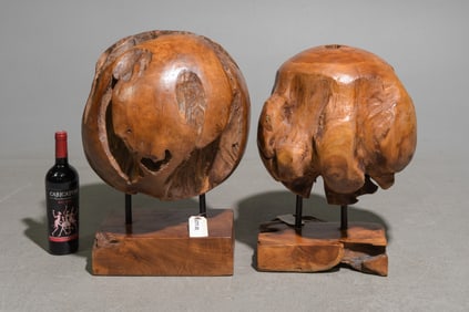 Two Teak Root Ball Sculptures on Stand