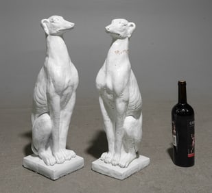 Two Painted Cast Stone / Concrete Whippets