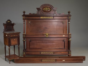 Louis XVI Style Bed with Rails & Nightstand