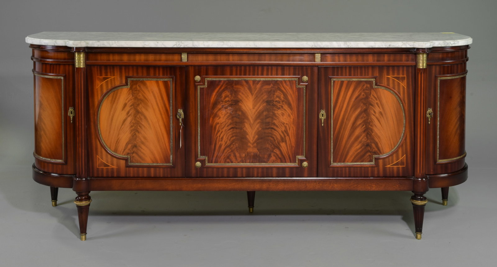 Louis XVI Style White Marble Top Curved Sideboard #1: French Louis XVI Style White Marble Top Curved Sideboard / Enfilade - 39 in tall x 91 x 22.5 - This is 7.3 feet wide