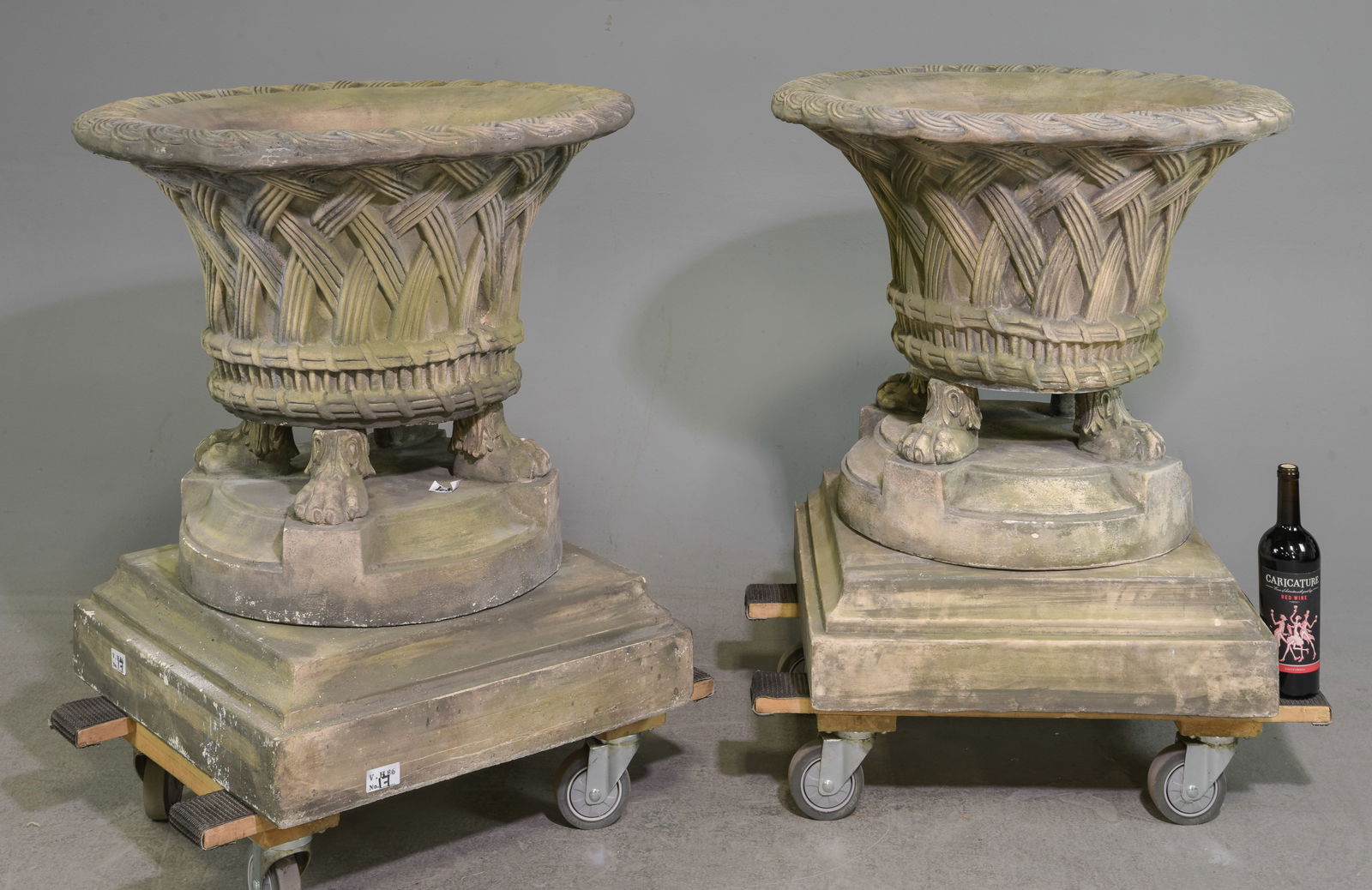 British Pair of Gothic Basket Weave Stone Planters (1 of 5)