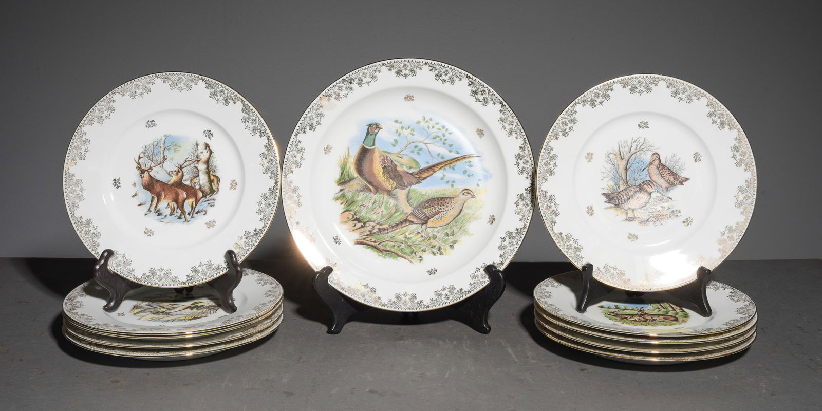 11pc French Pheasant / Hunt Plate Set (1 of 6)