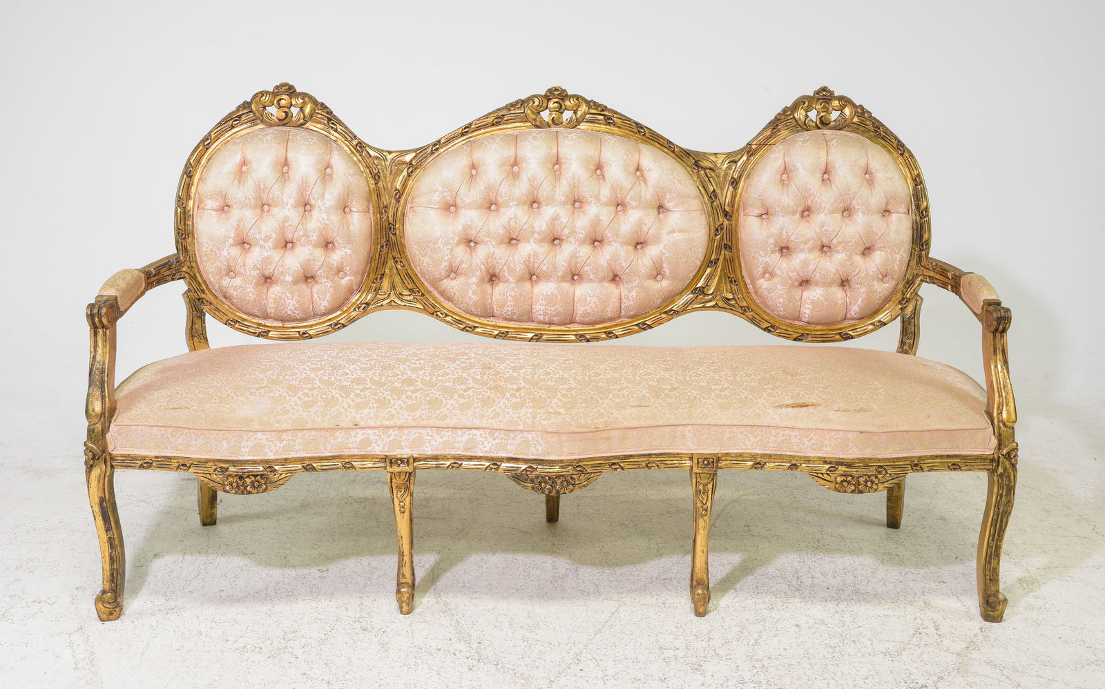 French Style Gold Painted Settee with Tufted Back (1 of 7)
