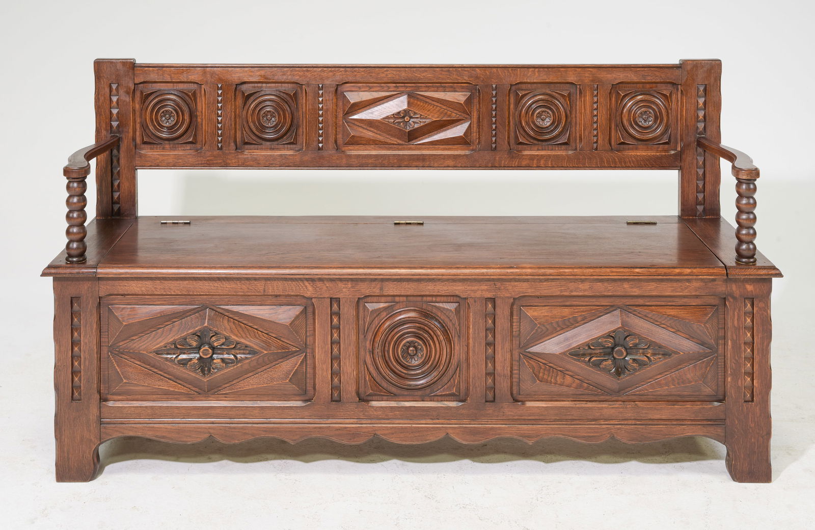 French Oak Hall Bench with Storage (1 of 5)