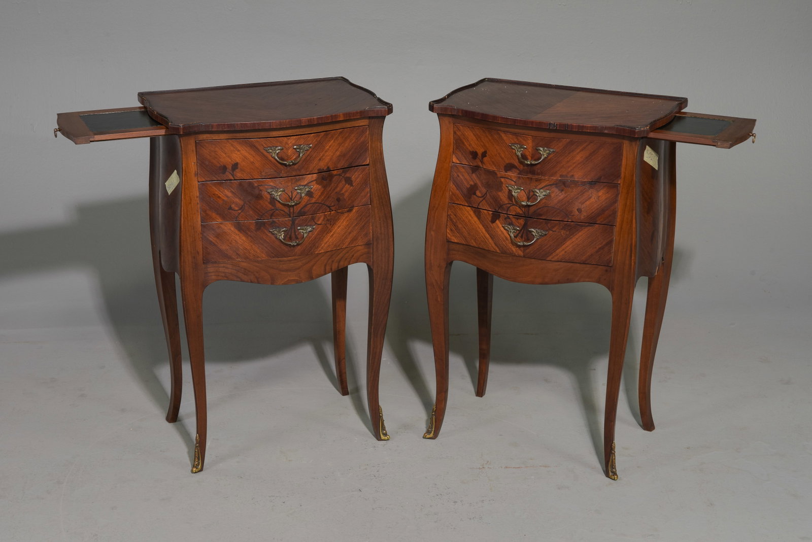 Pair Of Louis XV Style Mahogany Nightstands: Pair Of French Louis XVI Style Mahogany Nightstands - 30 in tall x 16 x 12