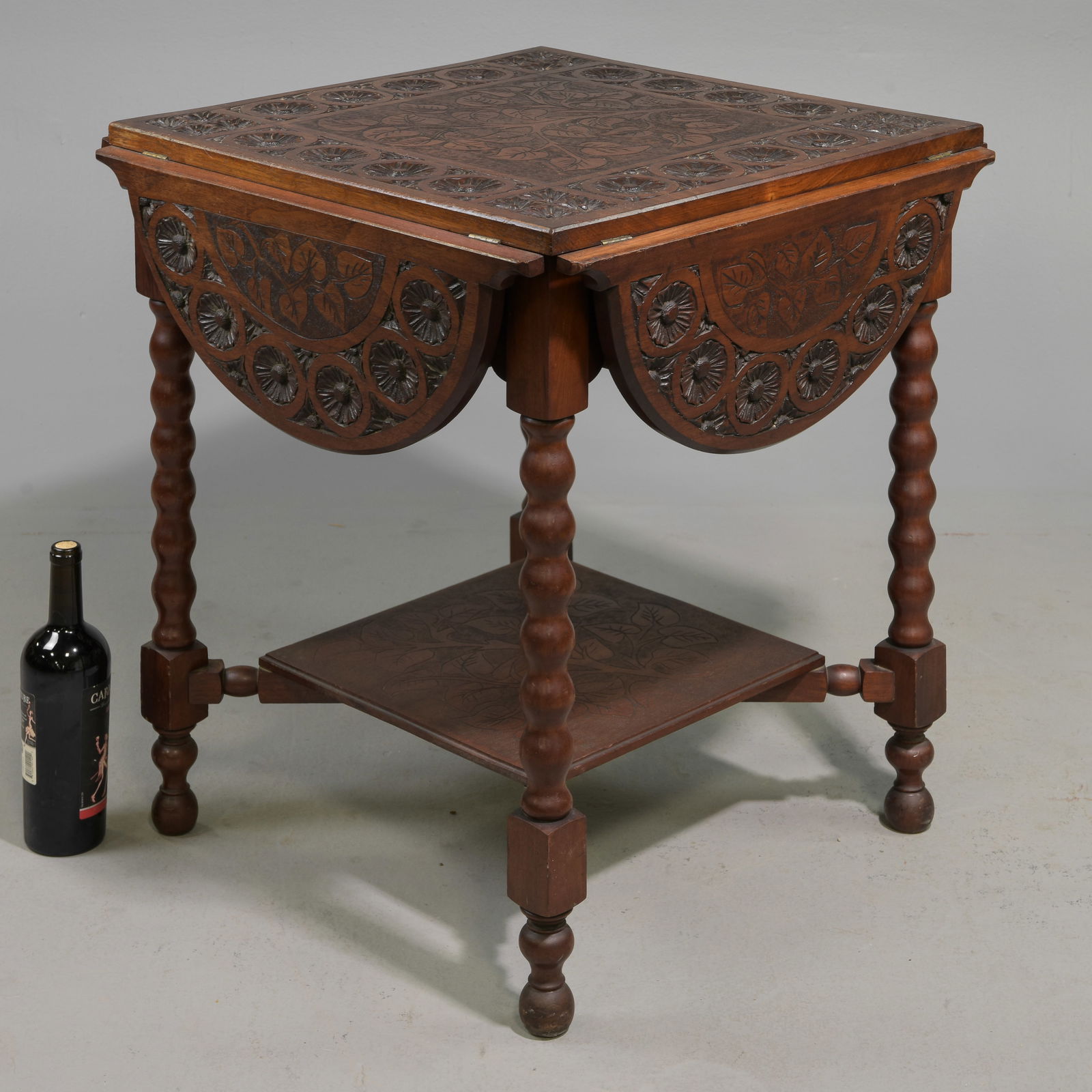 British Carved Oak 2 Tier Side Table (1 of 5)