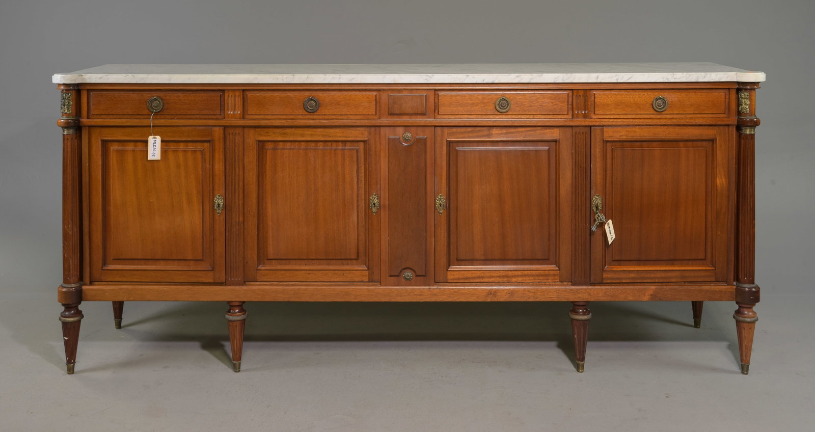 Louis XVI Style White Marble Top Sideboard #2: French Louis XVI Style White Marble Top Sideboard / Enfilade - 40.25 in tall x 93.75 x 21.75