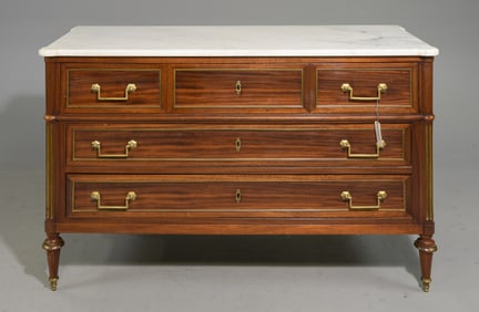 Louis XVI Style White Marble Top Secretary Chest