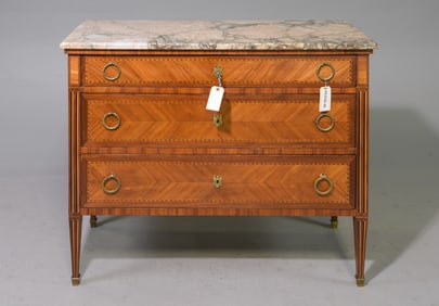 Louis XVI Style Marble Top Three Drawer Chest