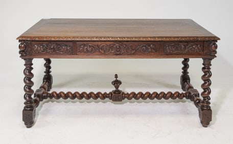 Louis XIII Style Carved Oak French Twist Desk