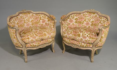 Louis XV Style Pair of Painted Arm Chairs