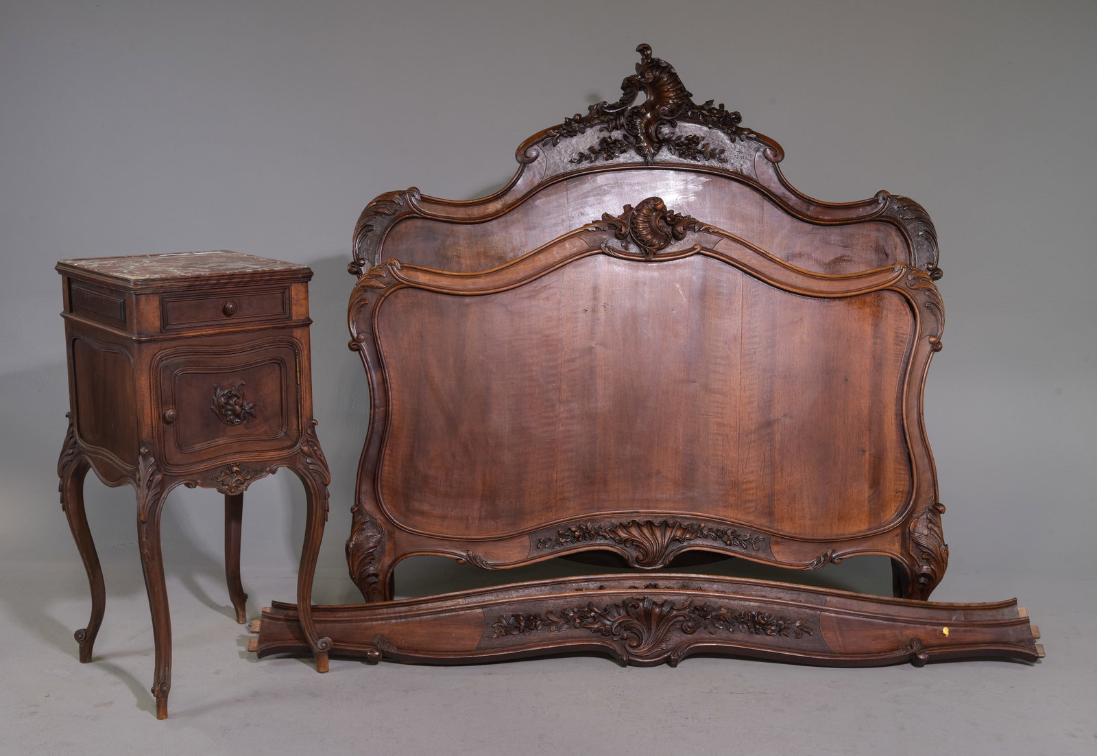 Louis XV Style Bed with Rails & Nightstand (1 of 7)
