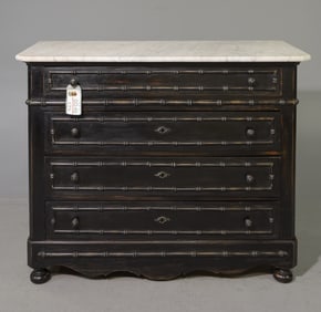 Faux Bamboo White Marble Top Painted Chest