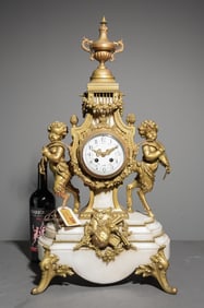 Large Victorian White Marble Figural Clock C. 1860's