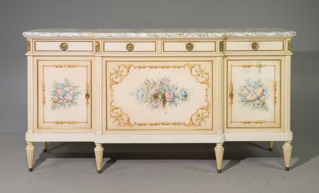 Louis XVI Style White Marble Top Painted Sideboard