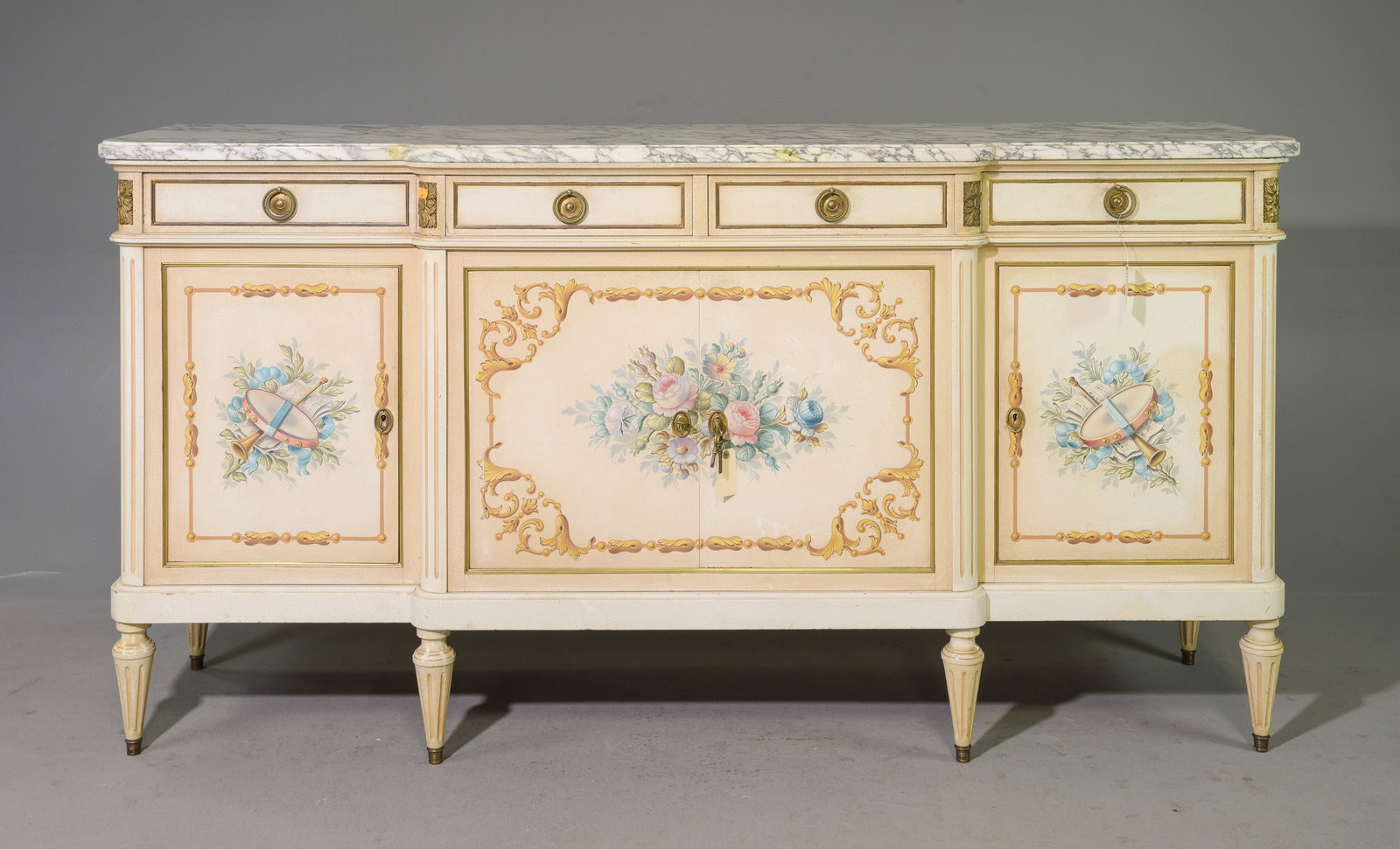 Louis XVI Style White Marble Top Painted Sideboard (1 of 7)
