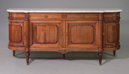 Louis XVI Style White Marble Top Curved Sideboard