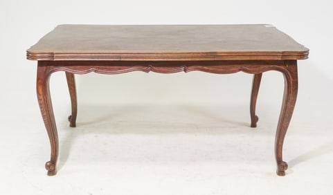 Louis XV Style Parquet Top Oak Draw Leaf Table