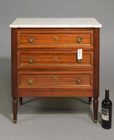 Louis XVI Style White Marble Top Chest