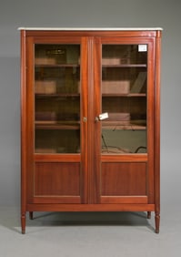Louis XVI Style White Marble Top Bookcase