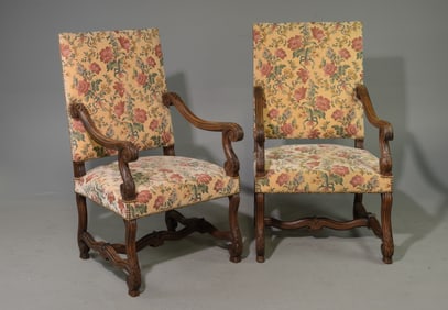 French Pair of Oak Fireside Arm Chairs