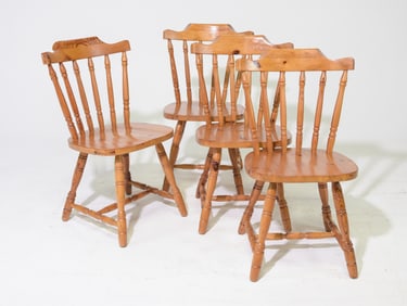 British Pine Set of 4 Dining Chairs c.1960's-70's