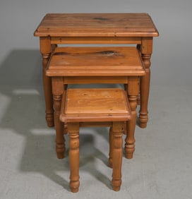 British Rustic Pine Nest of Three Tables