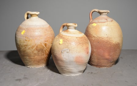 3 French Terracotta Wine Jugs / Crocks