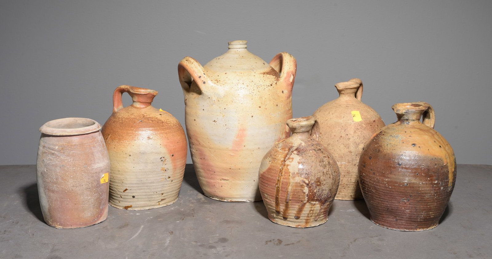 6 French Terracotta Wine Jugs / Crocks: 6 French Terracotta Wine Jugs / Crocks - Largest is 10 in tall x 9 x 8