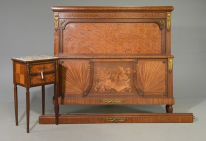 Louis XVI Style Bed with Rails & Nightstand