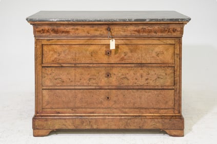 Louis Phillipe Style Grey Marble Top Four Drawer Chest