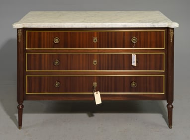 Louis XVI Style Marble Top Mahogany Chest
